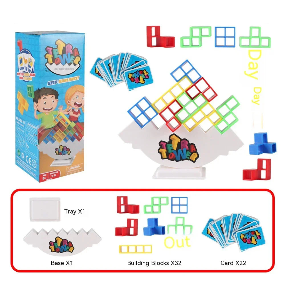 Tetris-like educational toy set with packaging, components, and branding.