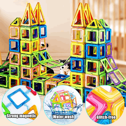 Stron Magnetic - Water Wash - Glitch-free - Magnetic Block Toys - 3 to 6 age - Mag Shapes Colorful Blocks | DIY Magnetic Block House - GadWitch Toys