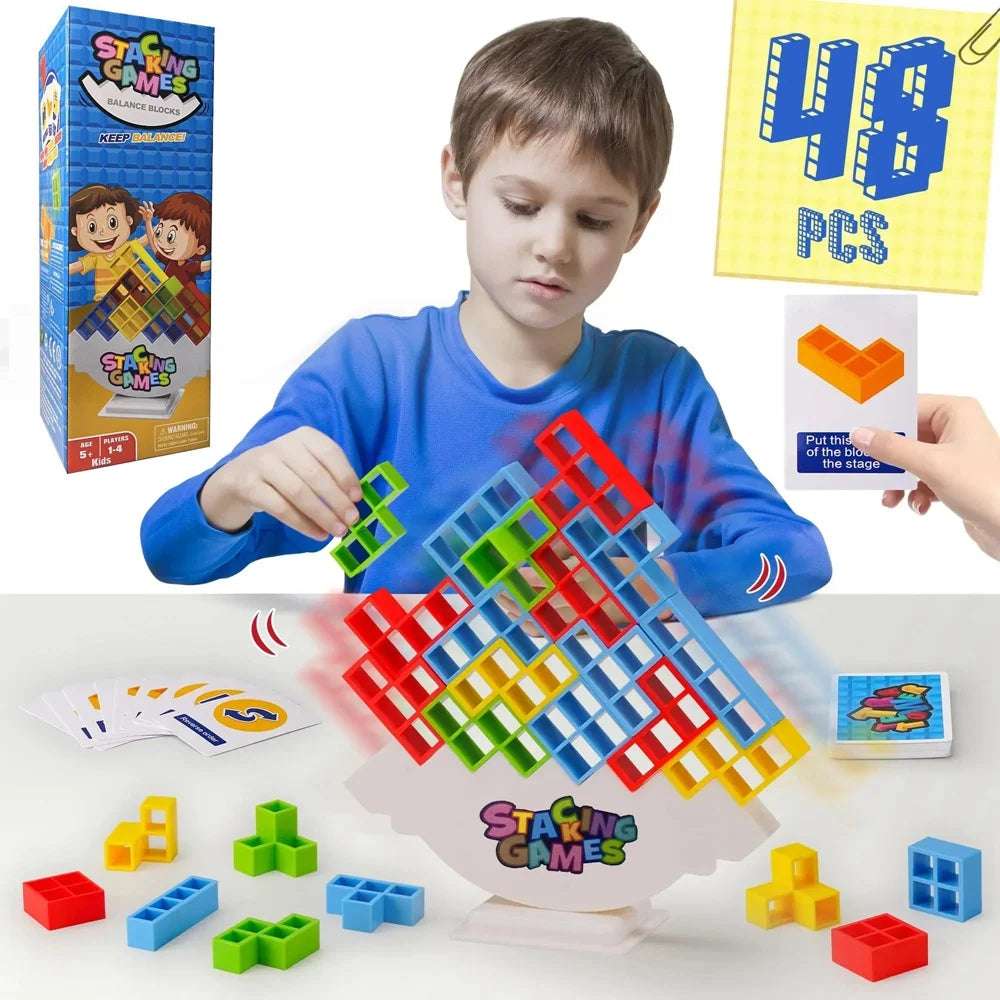 Kid playing with Tower balance game - Tower Game - Blocks Games Nights: Tower Balance Challenge | GadWitch Toys