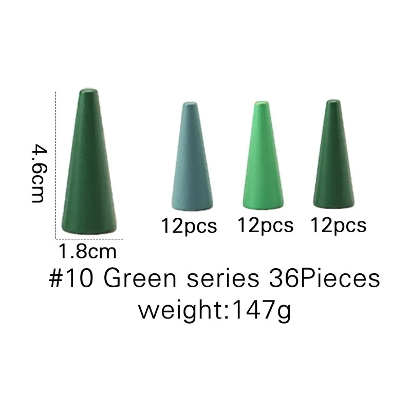 Green traffic cones with measurements and quantity details on a white background - 10 green series36 pieces