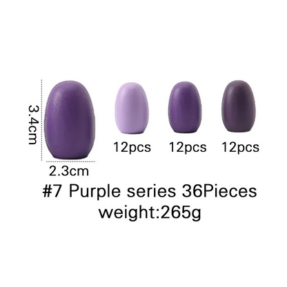 Purple stones 7 series 36 pieces with measurements and quantity labels on a white background
