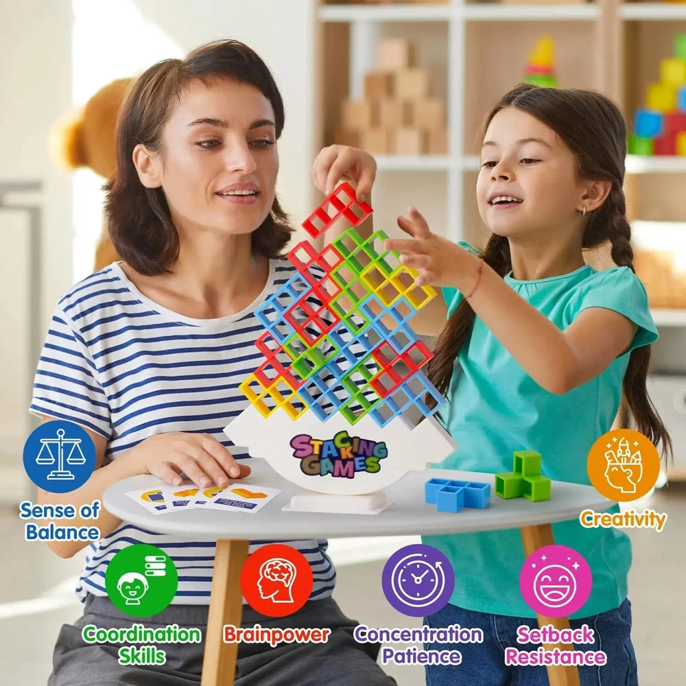 Mother and daughter playing with Balance Tower Game - Blocks - Blocks Games Nights: Tower Balance Challenge | GadWitch Toys