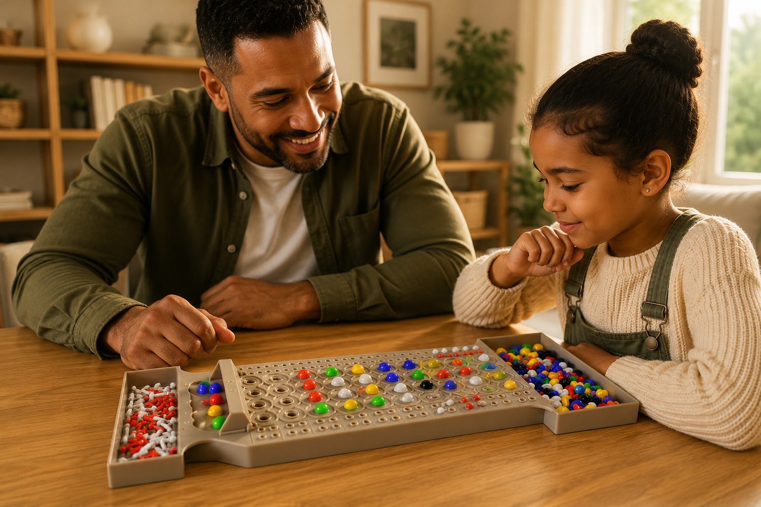 Family enjoying a screen-free game night with the CodeBreaker™ educational board game.