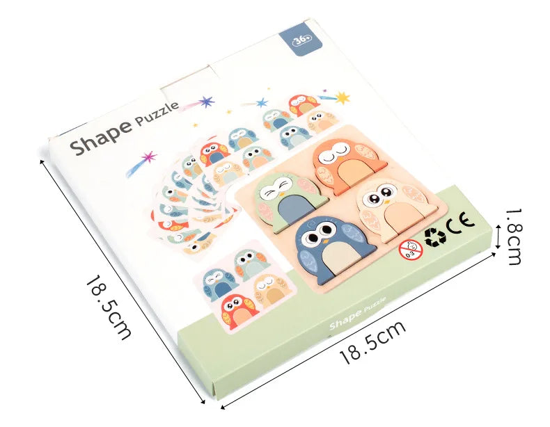 details and Size of Box TinyOwls: Montessori Puzzles Owl Face Changing Puzzle - GadWitch Toys