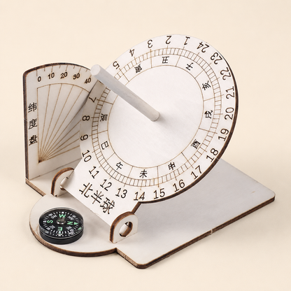 Wooden DIY sundial clock kit for kids with built-in compass