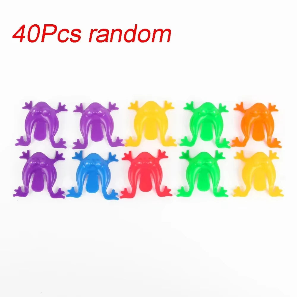 12 colorful frogs of various colors on a white background with '40Pcs random' text above.