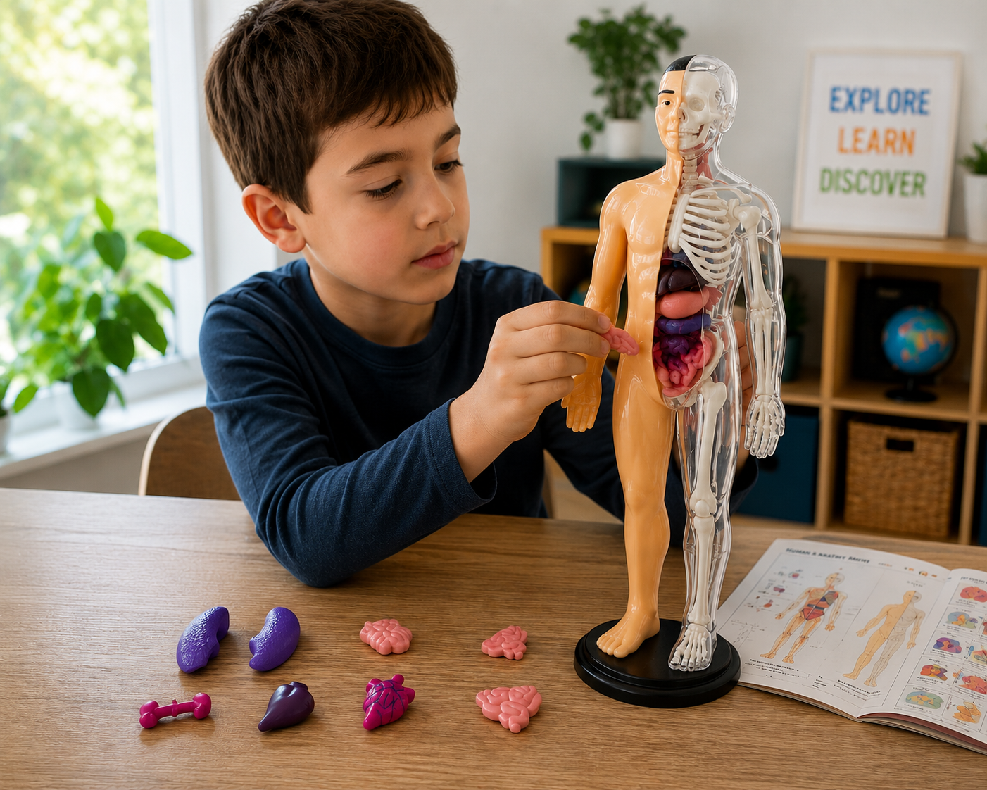 Interactive 3D human anatomy model for kids used for STEM learning, featuring removable organs and hands-on anatomy exploration.