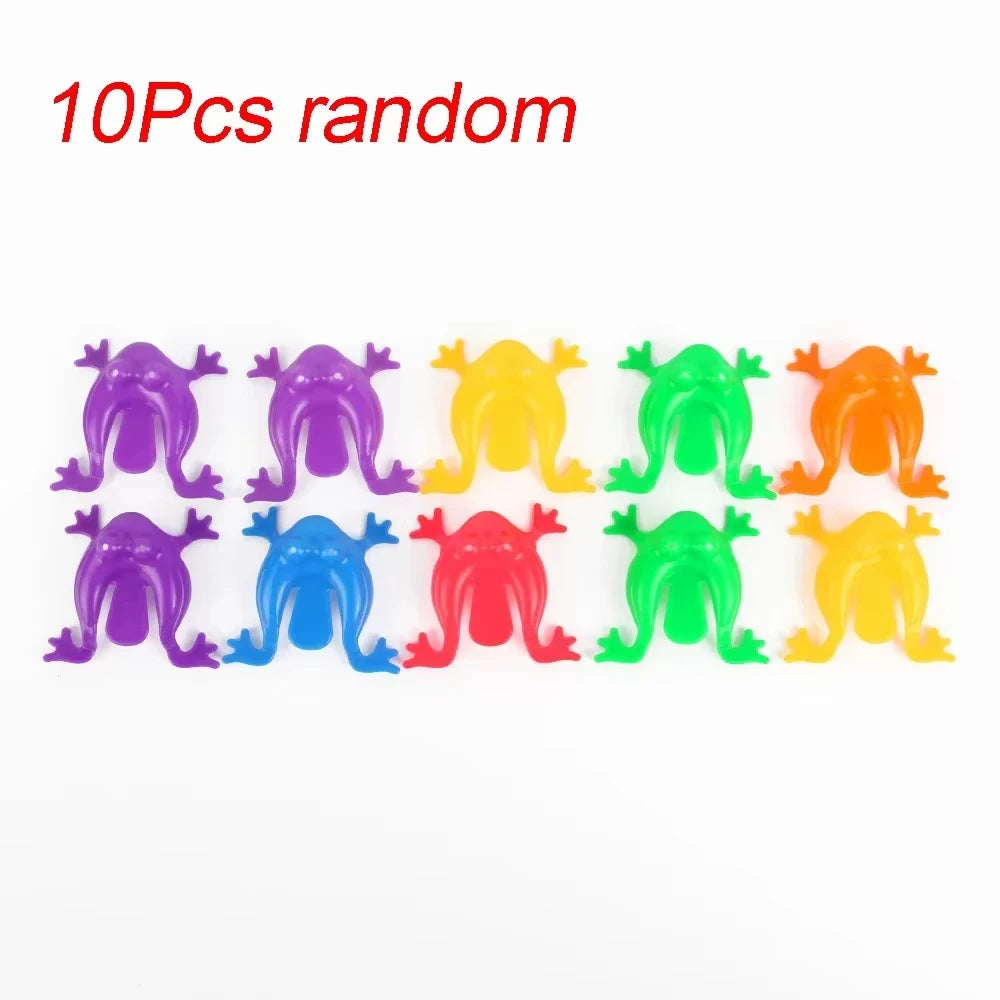 10 colorful plastic frogs on a white background with text '10Pcs random'.