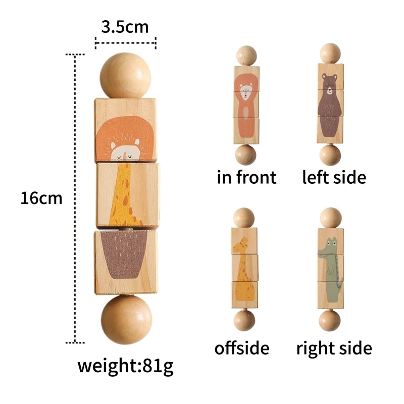 lion | bear | giraffe | crocodile - PLAY & DEVELOPMENT - Wooden Montessori Rotating Rattle Blocks – Safe & Fun | GadWitch Toys 