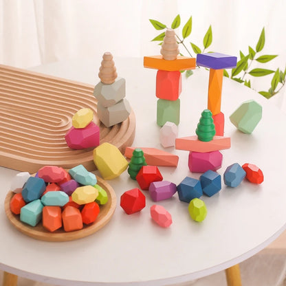 Rock Blocks - Wooden Montessori Stacking Rocks | GadWitch Toys