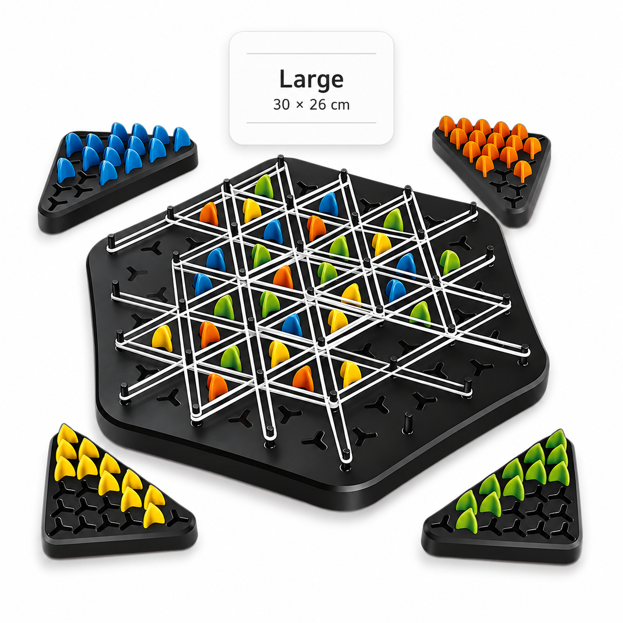 Large TriLogic™ Strategy Board Game measuring 30 × 26 cm displayed with colourful playing pieces and premium product presentation on a white background.