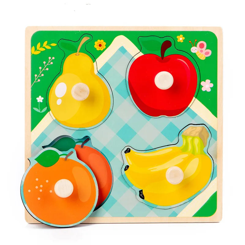 4 fruits themed wood block puzzle featuring montessori toys for 3 year olds uk
