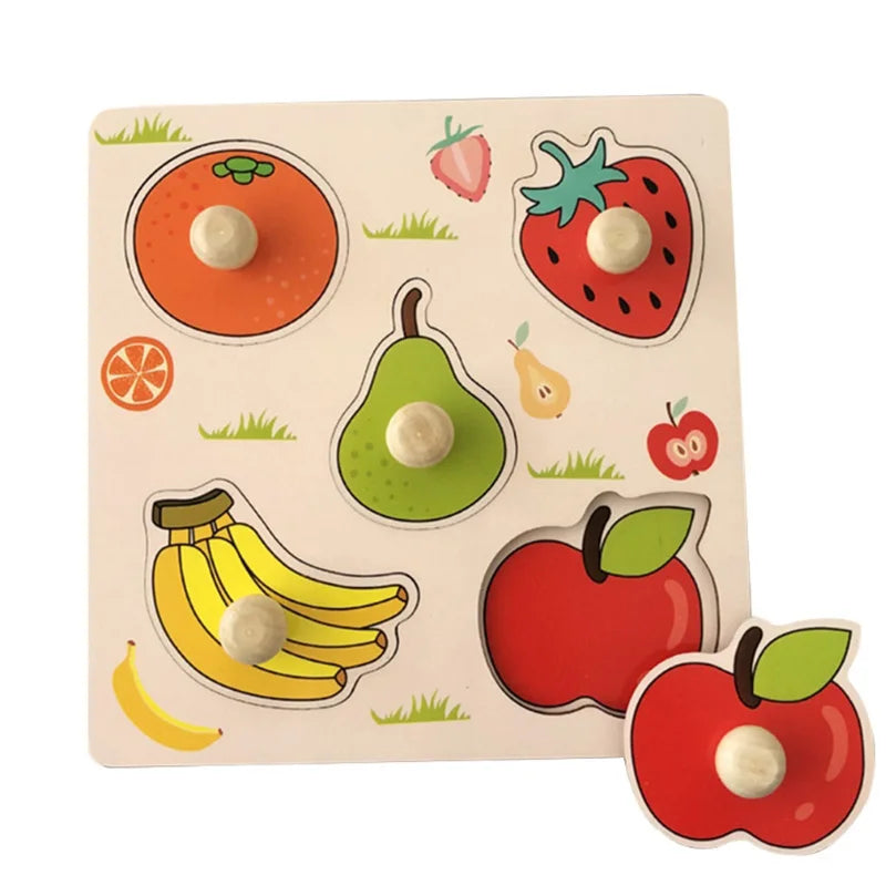 5 fruits themed wood block puzzle featuring first learning wooden puzzles