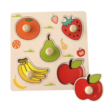 5 fruits themed wood block puzzle featuring first learning wooden puzzles