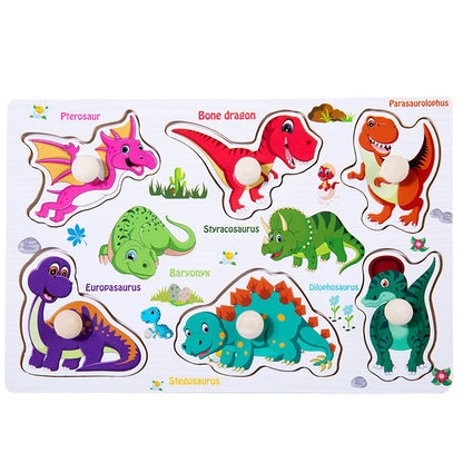 Dinosaurs themed wood block puzzle featuring wooden 