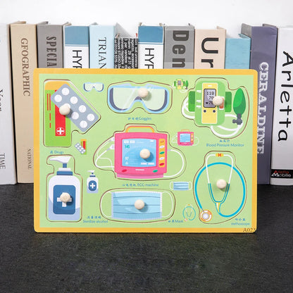 Doctor themed wood block puzzle featuring doctor tools puzzle game