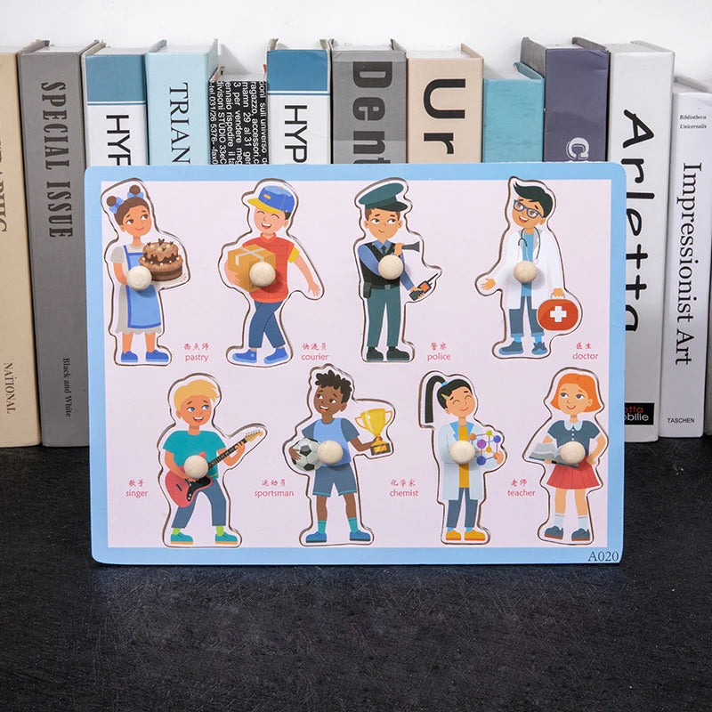 Profession themed wood block puzzle featuring activity puzzle
