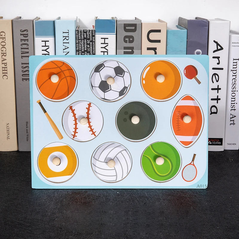 Sports balls themed wood block puzzle featuring numbers puzzle