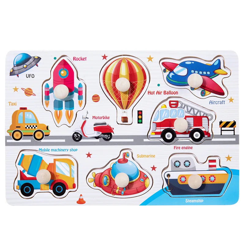 Transportation themed wood block puzzle featuring animals puzzle game