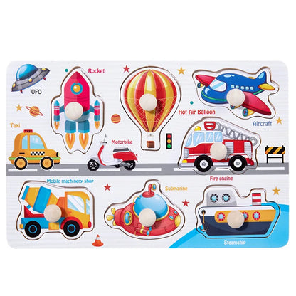 Transportation themed wood block puzzle featuring animals puzzle game