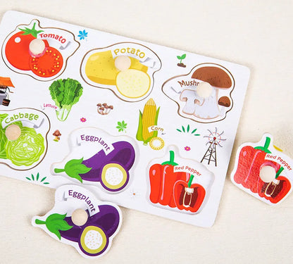 Vegetables themed wood block puzzle featuring dinosaurs puzzles games