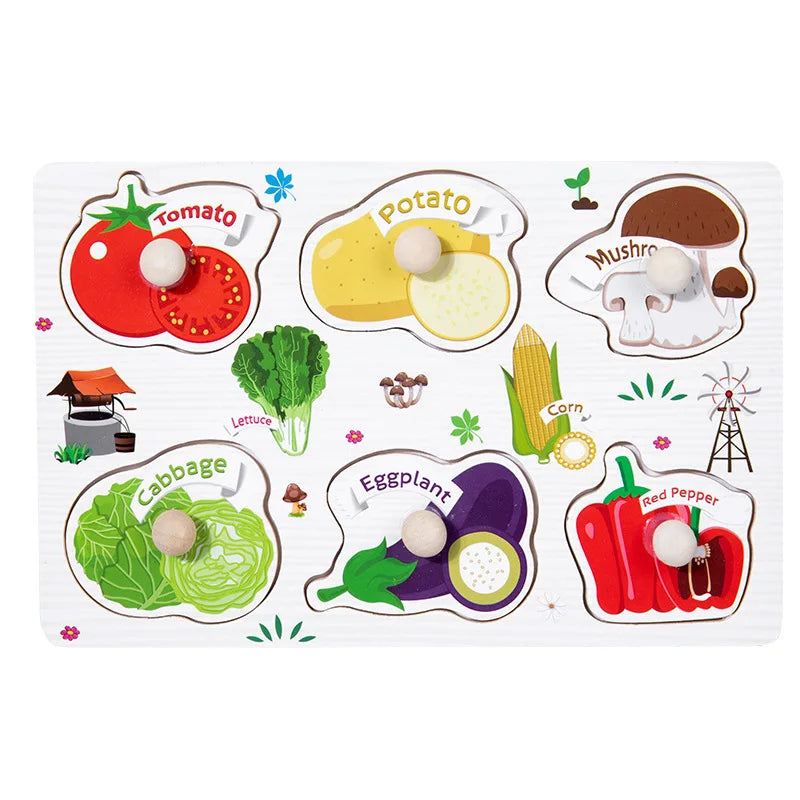 Vegetables themed wood block puzzle featuring dinosaurs puzzles games